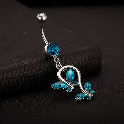Ювелирные изделия для пирсинга настоящее платиновое покрытие латунь горный хрусталь двойные кольца пупка бабочки кольца живота AJEW-EE0001-41B-1