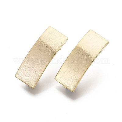 真鍮製スタッドピアスパーツ  カン付き  ニッケルフリー  テクスチャ  長方形  18KGP本金メッキ  25.5x10mm  穴：2mm  ピン：0.7mm&nbsp;X-KK-N233-015-NF-1