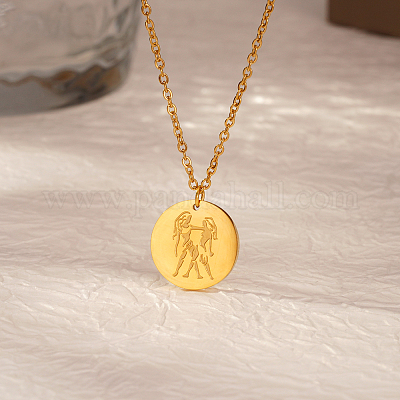 Стильные плоские круглые подвески со знаком зодиака Близнецы из нержавеющей стали 304 для ежедневного ношения у женщин UA3158-1-1