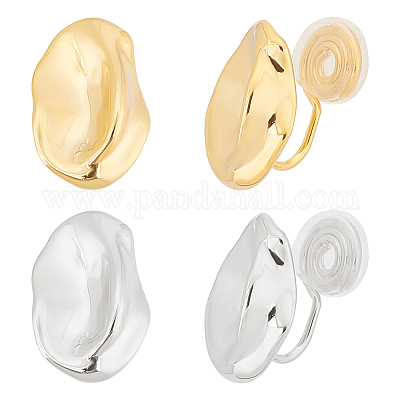 2 пара двухцветных латунных серег-манжет в форме овала EJEW-AN0004-92-1