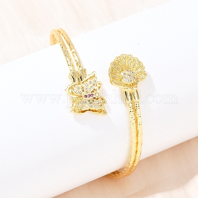 Браслеты из латуни с прозрачным кубическим цирконием в микропаве BJEW-C112-03G-1