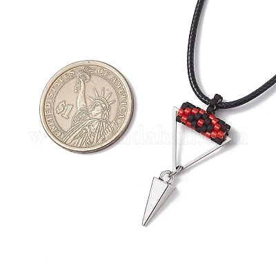 Ожерелья с подвесками в виде конуса и пирамиды из сплава с бисером цилиндрической формы от сглаза NJEW-MZ00105-1