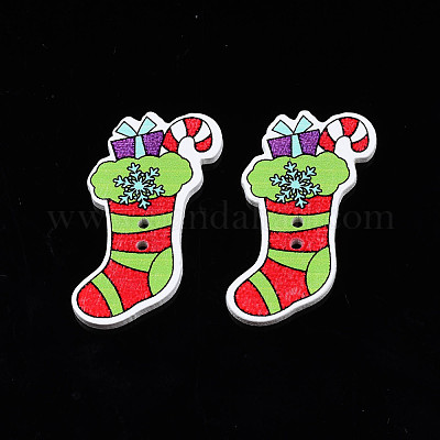 Рождественские деревянные пуговицы из окрашенного клена с 2 отверстием WOOD-N005-37-1