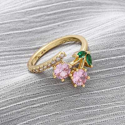 Женские кольца на палец из латуни с микропаве и кубическим цирконием RJEW-U057-13G-01-1