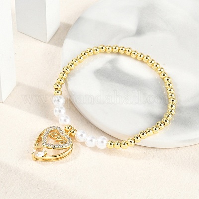 Браслеты с подвесками из латуни с микропаве из кубического циркония для женщин BJEW-M050-02G-03-1