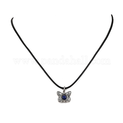 Ожерелье из вощеного шнура с подвеской из сплава и натурального лазурита NJEW-JN05438-01-1