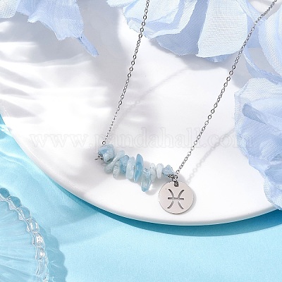 Ожерелья с подвесками в виде созвездий и натурального аквамарина NJEW-JN05084-12-1