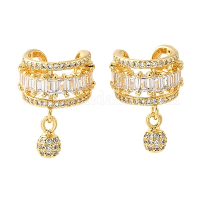 Латунные серьги-манжеты из прозрачного кубического циркония EJEW-K309-09G-1