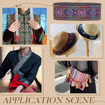 Лента из полиэстера с цветочной вышивкой в этническом стиле OCOR-WH0091-43-1