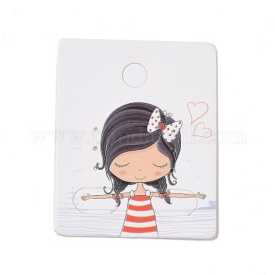 Rectangle Paper Earring Display Card with Hanging Hole, Jewelry Display  Cards for Earring Display, White, Heart Pattern, 5x4x0.05cm, Hole: 5mm, 1mm