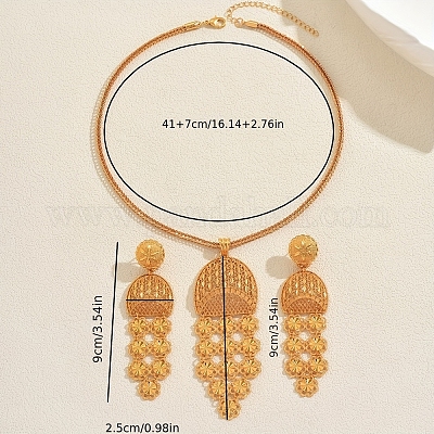 Комплекты из серег и ожерелий из винтажного сплава с длинными кисточками и полыми цветами для женщин HI3455-1