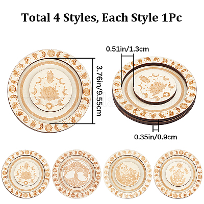 Wholesale CREATCABIN 4Pcs 4 Styles Round Wood Bracelet Display Trays 