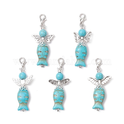 Синтетические бирюзовые бусины с бусинами из сплава в тибетском стиле HJEW-JM03199-1