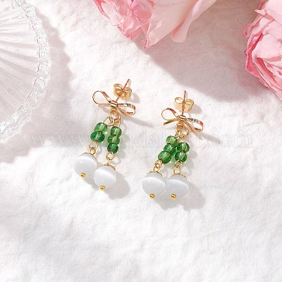 Кошачий глаз свисает с серьгами EJEW-JE06495-02-1