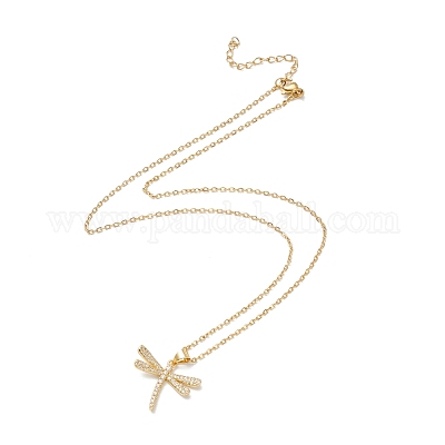 Ожерелье с кулоном в виде стрекозы из прозрачного кубического циркония NJEW-O125-18G-1