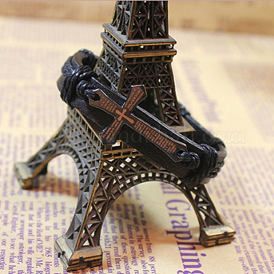 Регулируемый крест с железными браслетами слово шнура плетеный кожаный BJEW-P0001-02B-1