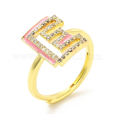 Регулируемое кольцо с инициалами из разноцветной эмали и прозрачным кубическим цирконием RJEW-P045-01G-E-1
