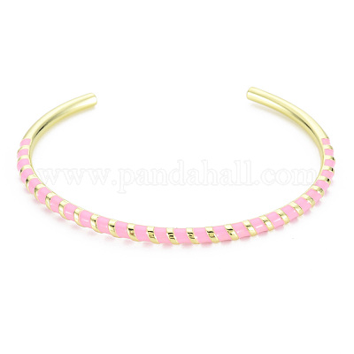 Скрученный браслет-манжета из латуни с эмалью BJEW-T020-02-NF-1