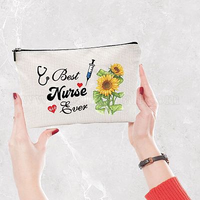 Wholesale CREATCABIN Best Nurse Ever Canvas Makeup Bags Cosmetic Bag  Multi-Purpose Pen Case with Zipper Travel Toiletry Bag for Keys Headset  Lipstick Card Women Girls Pencil Case Gift Thanksgiving 10 x 7inch 