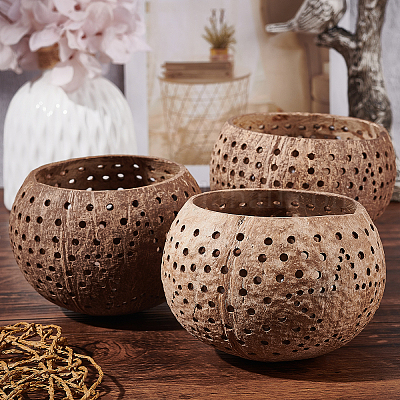 Xinwanna Handmade Storage Bowl Burr Free Multi-Purpose Natural Coconut Shell Candle Holder Bowl Home Decor , Size: Small