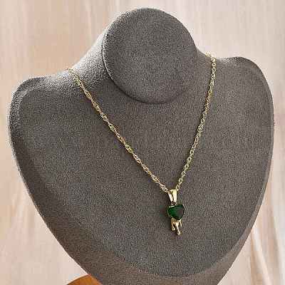 Подвеска из нержавеющей стали 304 с зеленым кубическим цирконием для женщин NJEW-C078-01C-G-1