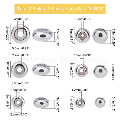 60 шт. 6 бусины из нержавеющей стали 201 STAS-DC0004-89-1
