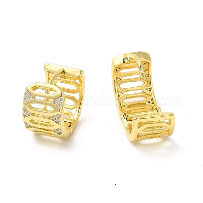 Серьги-кольца с полым шестиугольником и толстым кольцом из кубического циркония EJEW-E270-17G-1