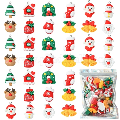 48шт 12 стиля рождественская тема непрозрачные подвески из смолы RESI-FS0001-73-1
