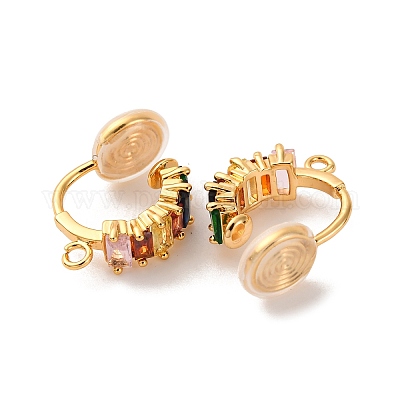 Фурнитура для сережек-клипс с микропаве из латуни и разноцветными кубическими цирконами KK-K382-37G-1