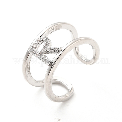 Кольцо-манжета с открытой буквой из прозрачного кубического циркония RJEW-A012-01P-R-1