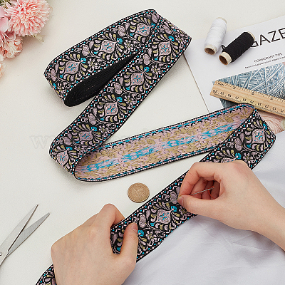 10 ярд полиэфирной жаккардовой ленты в этническом стиле с цветком OCOR-WH0078-185B-1