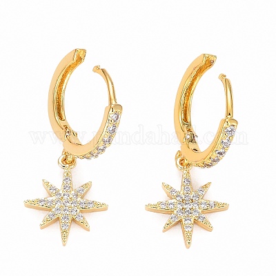 Серьги-кольца Huggie из латуни с прозрачным фианитом и прозрачным фианитом EJEW-JE04380-01-1