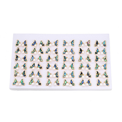 Серьги-гвоздики из натурального жемчуга в форме бабочки из латуни PEAR-N020-06U-1