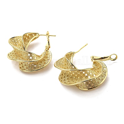 Серьги-кольца из латуни с покрытием стойки EJEW-D063-01G-1