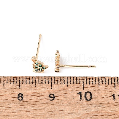 Серьги-гвоздики Charistmas Tree с микропаве из латуни EJEW-L278-09G-1