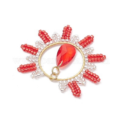 Плоские круглые подвески из стеклянного бисера PALLOY-MZ00570-02-1