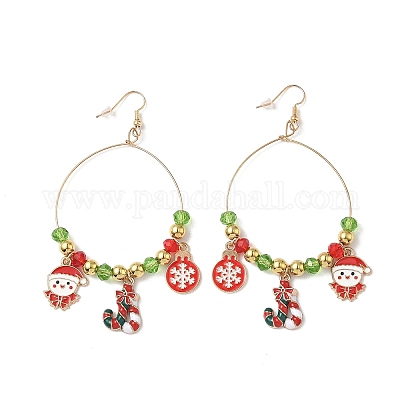 Серьги-подвески из сплава с эмалью в рождественской тематике EJEW-B068-01G-03-1