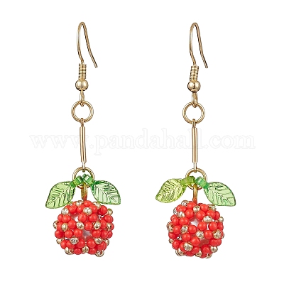 Серьги-подвески из стеклянных бусин ручной работы EJEW-MZ00245-1