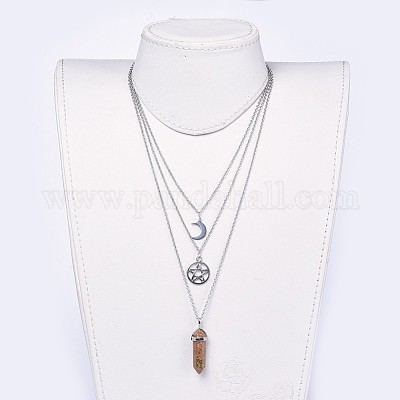 Кулон пуля натуральный unakite многоуровневые ожерелья NJEW-JN02457-02-1