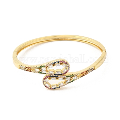 Красочный кубический цирконий полый браслет с каплевидным шарниром BJEW-L681-006G-1