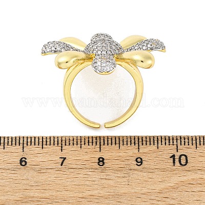 Латунные кольца-манжеты с микропаве и прозрачным цирконием для женщин RJEW-H248-02GP-1