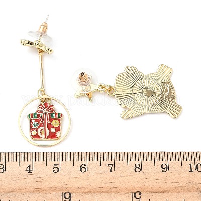 Рождественские серьги-гвоздики с эмалевым сплавом EJEW-F399-04B-G-1
