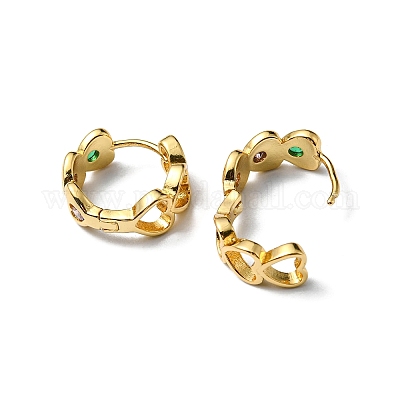 Серьга-кольцо с цветным кубическим цирконием и полым сердцем EJEW-P229-04G-1