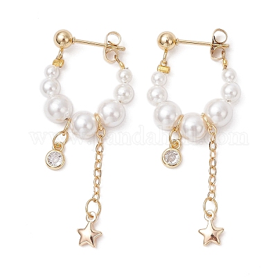 Серьги-кольца из нержавеющей стали 304 с круглыми звездчатыми жемчужинами EJEW-TA00633-1