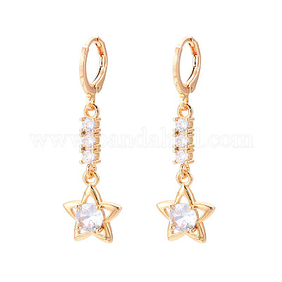 Серьги-гвоздики с застежкой-молнией star латунные с микропаве из кубических цирконий EJEW-N058-02G-1