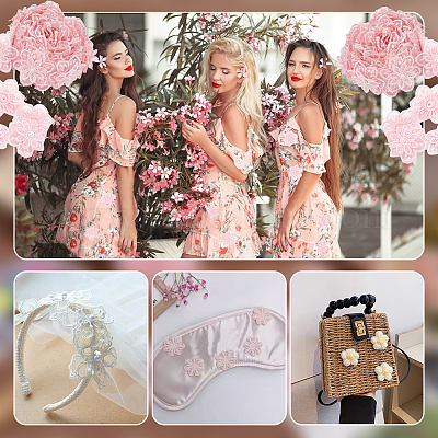 Отделка кружевом из органзы и бусинами из искусственного жемчуга OCOR-WH0085-53A-1