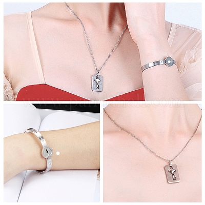 Браслет из нержавеющей стали 304 с замком в форме сердца и кубическим цирконием SJEW-K001-01P-1