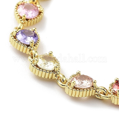 Браслеты-цепочки в форме сердца с покрытием из латуни и кубического циркония на День святого Валентина для женщин BJEW-D032-03G-01-1