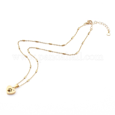 Ожерелья с подвеской в виде сердца из нержавеющей стали 304 с отпечатком собачьей лапки NJEW-JN03351-05-1