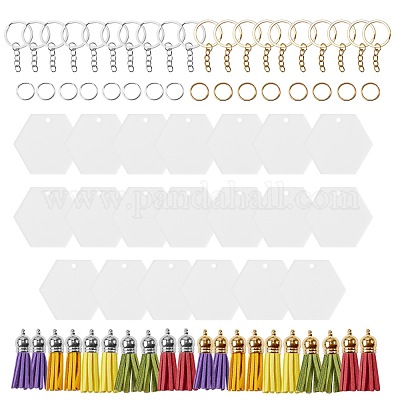 DIY Tassel Keychain Making Kit, Including Iron Jump Rings & Split Key  Rings, Hexagon Acrylic Blank Big Pendants, Faux Suede Tassel Pendant
